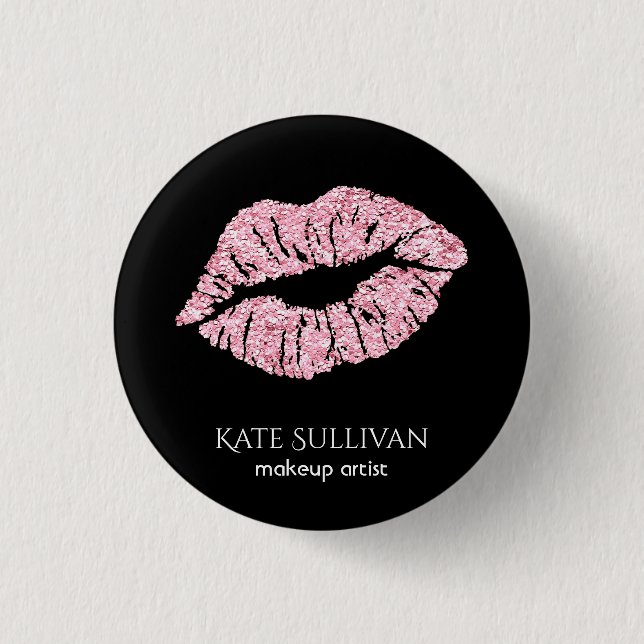 makeup artist chic pink lips 3 cm round badge (Front)