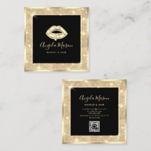 Makeup Artist Chic Salon QR Code Black Gold Unique Square Business Card