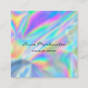 Makeup Artist Colourful Holographic Square Business Card
