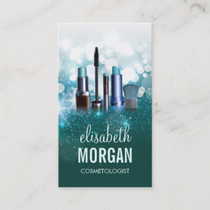 Makeup Artist Cosmetician - Teal Turquoise Glitter Business Card