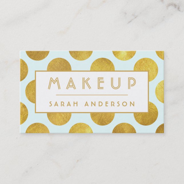 Makeup Artist Cosmetologist- Modern Big Gold Dots Business Card (Front)