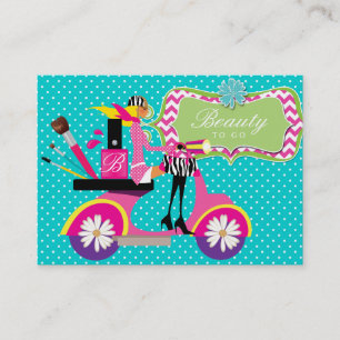 Makeup Artist Cosmetologist Scooter Girl Dots 2 Business Card