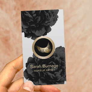 Makeup Artist Custom Logo Elegant Black Floral Business Card