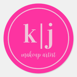 Makeup Artist Custom Monogram Business Classic Round Sticker