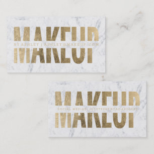 Makeup artist cut out faux gold typography marble business card