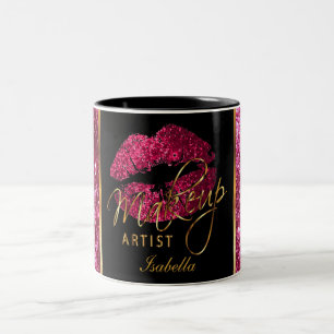 Makeup Artist Dark Pink Glitter Lips Two-Tone Coffee Mug
