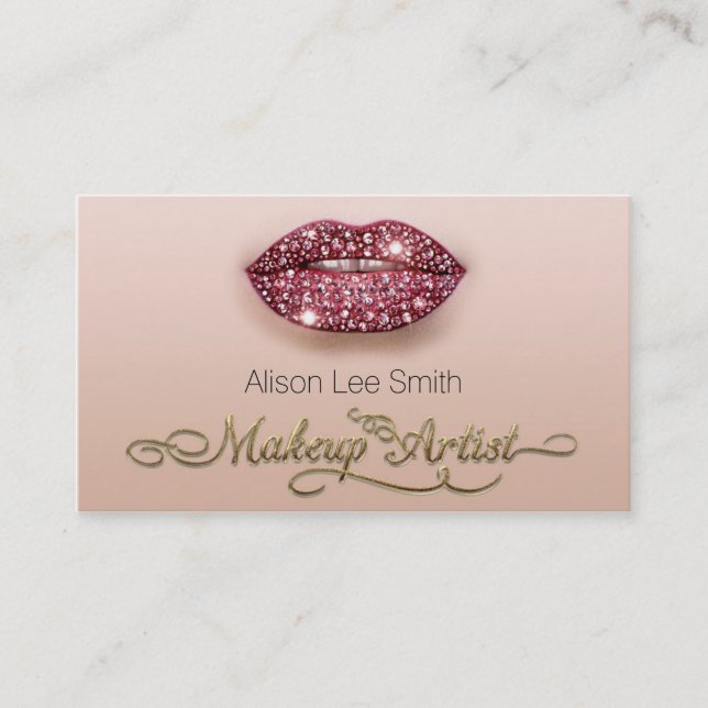 Makeup Artist/Diamonds Sparkle Lips Business Card (Front)