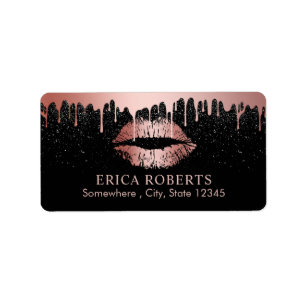 Makeup Artist Dripping Rose Gold Lips Beauty Salon Label