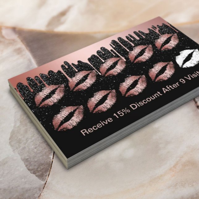 Makeup Artist Dripping Rose Gold Lips Loyalty Card (Creator Uploaded)