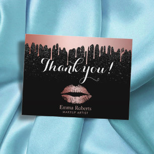 Makeup Artist Dripping Rose Gold Lips Thank You Postcard