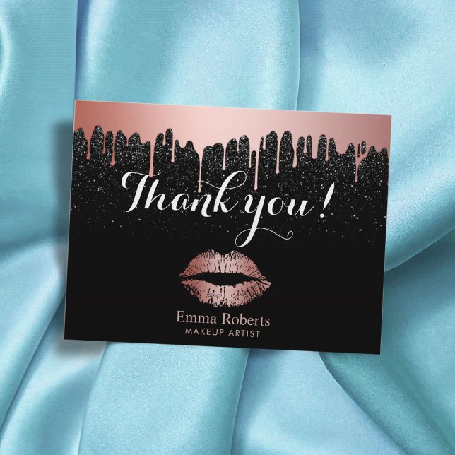 Makeup Artist Dripping Rose Gold Lips Thank You Postcard (Creator Uploaded)