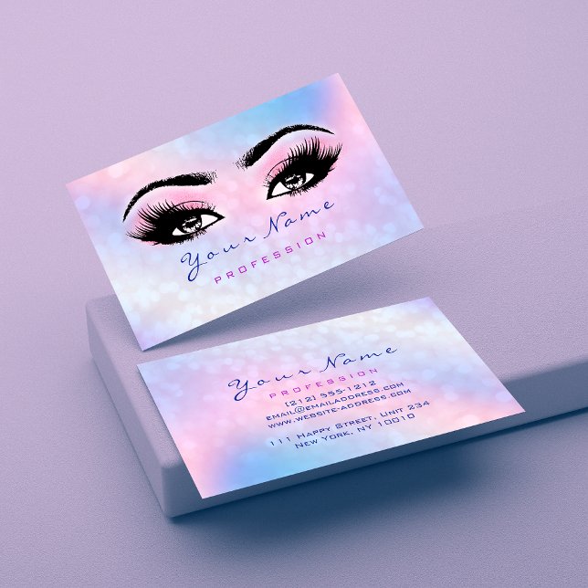 Makeup Artist Dusty Blue Eyelash Holograph Pink Business Card (Creator Uploaded)