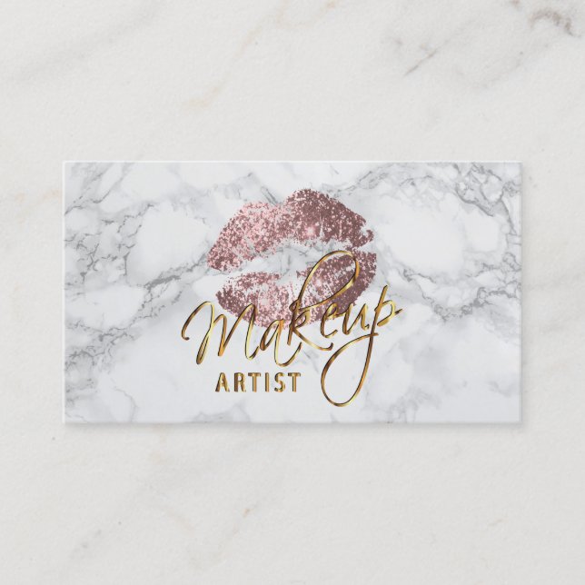 Makeup Artist Dusty Rose and Grey Marble Business Card (Front)