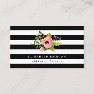 Makeup Artist Elegant Floral DIY Stripes Colour Business Card
