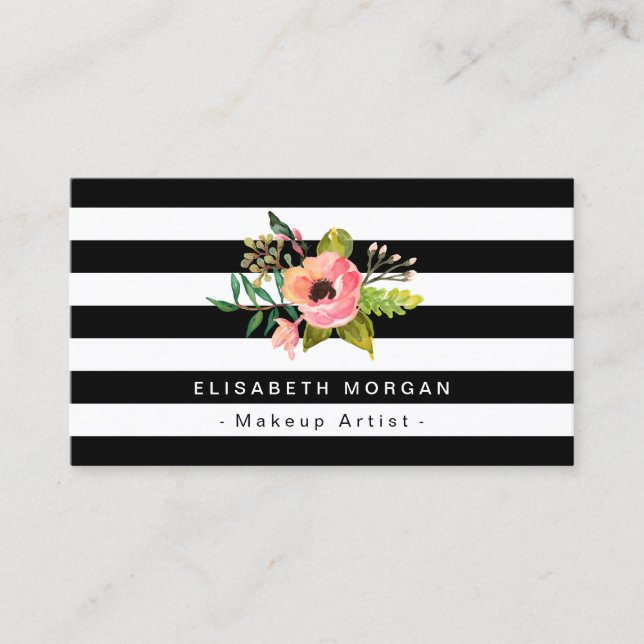 Makeup Artist Elegant Floral DIY Stripes Colour Business Card (Front)