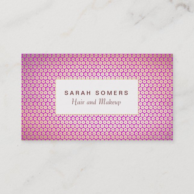 Makeup Artist Elegant Gold Magenta Pink Pattern Business Card (Front)