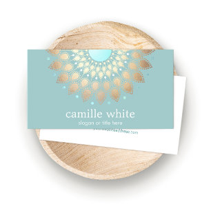 Makeup Artist Elegant Gold Ornate Motif Turquoise Business Card