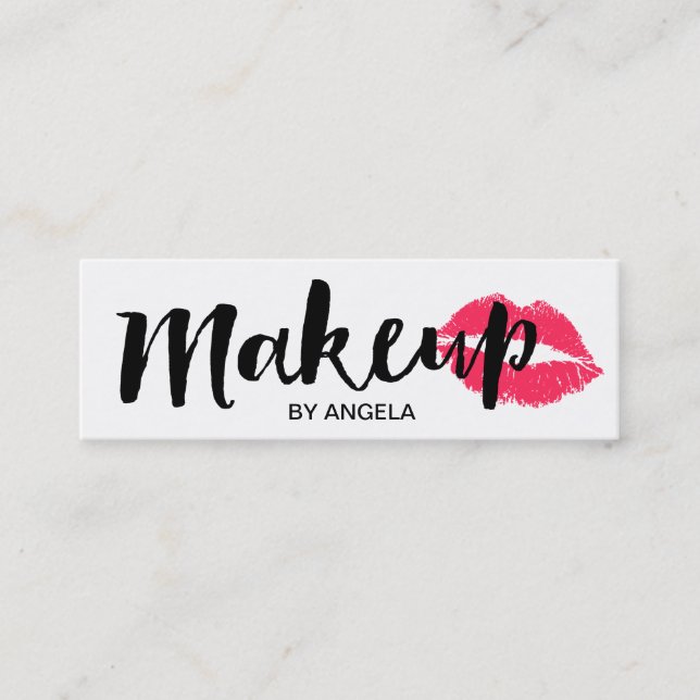Makeup Artist Elegant Script Red Lips mini Business Card (Front)