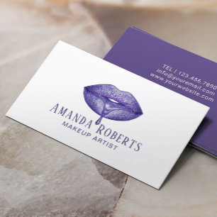 Makeup Artist Elegant Violet Drip Lips Business Card