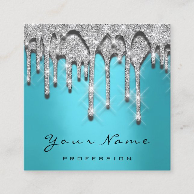 Makeup Artist Event Glitter 3D Silver Blue Ocean Square Business Card (Front)
