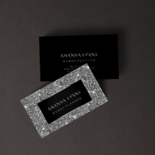 Makeup Artist Event Planner Black Silver Glitter Business Card