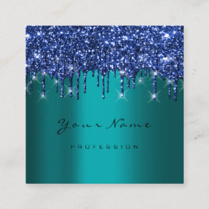 Makeup Artist Event Planner Glitter Navy Teal Square Business Card