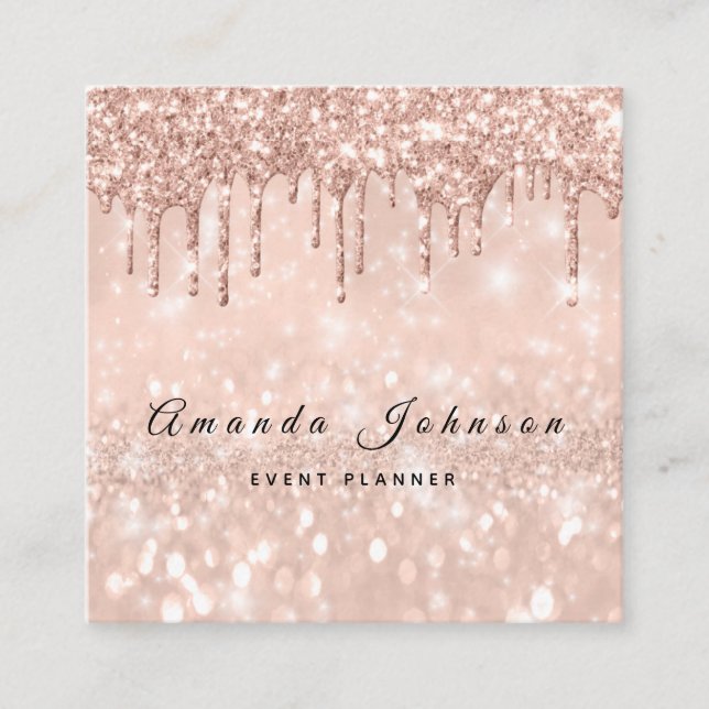 Makeup Artist Event Planner Glitter Spark Rose1 Square Business Card (Front)