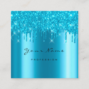 Makeup Artist Event Planner Glitter Turquoise Blue Square Business Card