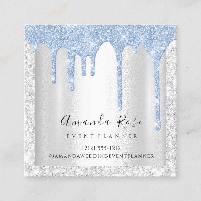 Makeup Artist Event Planner Silver Grey Drips Blue Appointment Card (Front)