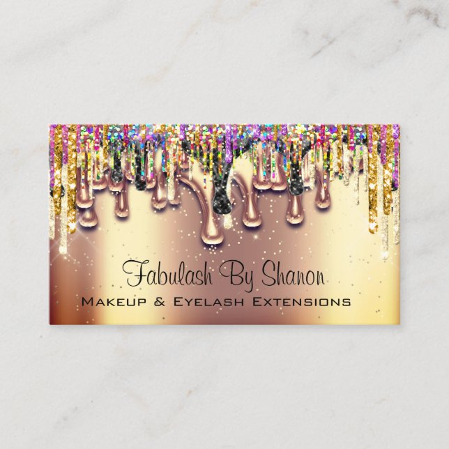 Makeup Artist Event Planner Wedding Drips Gold Business Card (Front)