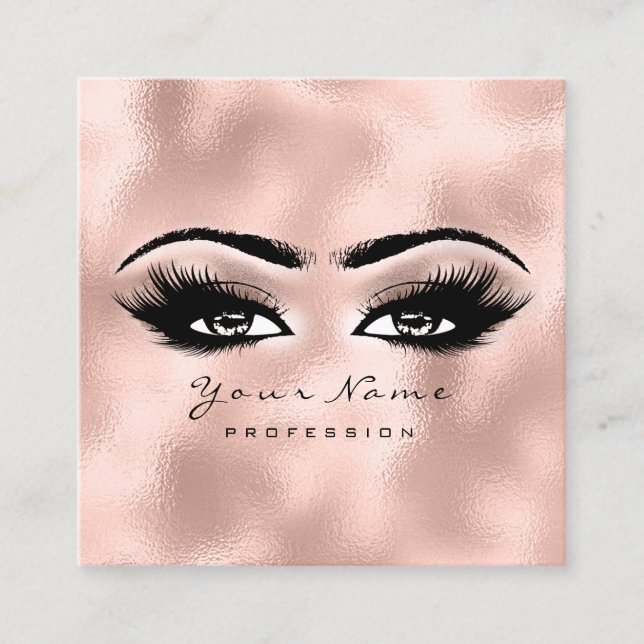 Makeup Artist Eyebrow Eye Lashes Rose Gold Square Business Card (Front)