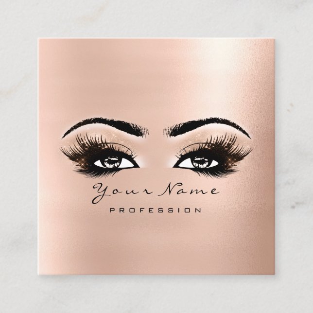 Makeup Artist Eyebrow Eye Lashes Rose Pink Square Business Card (Front)