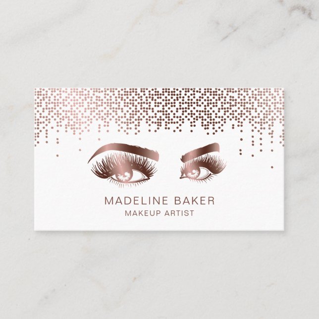 Makeup Artist Eyebrow Eyes Lashes Rose Gold Business Card (Front)