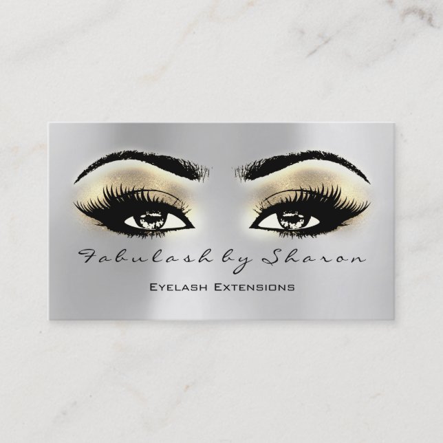 Makeup Artist Eyebrow Lashes Extension Brown Gold Business Card (Front)