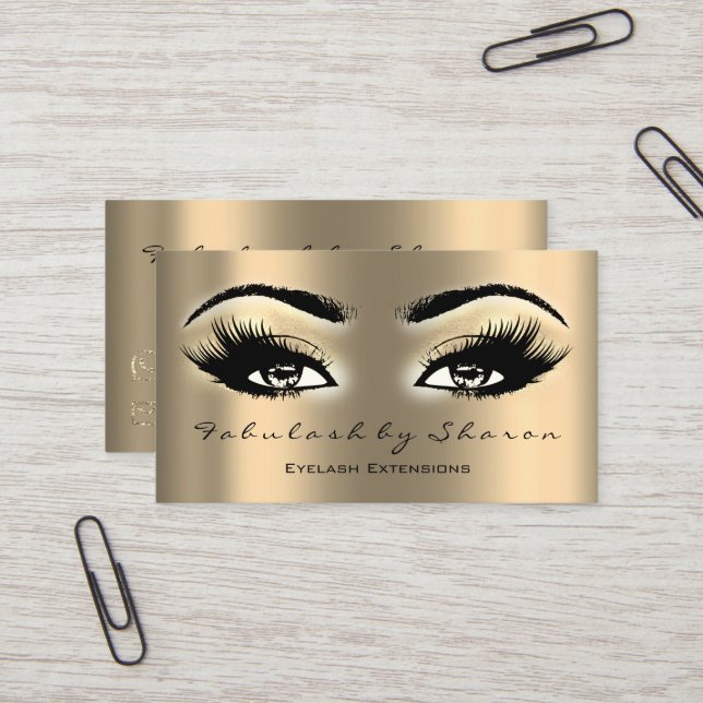 Makeup Artist Eyebrow Lashes Extension Gold Eyes Business Card (Front/Back In Situ)