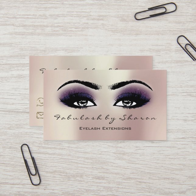 Makeup Artist Eyebrow Lashes Extension Pink Violet Business Card (Front/Back In Situ)