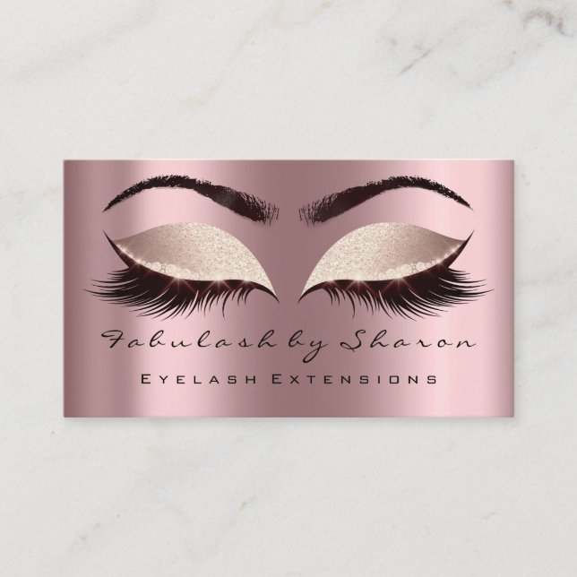 Makeup Artist Eyebrow Lashes Social Glitter Rose Business Card (Front)