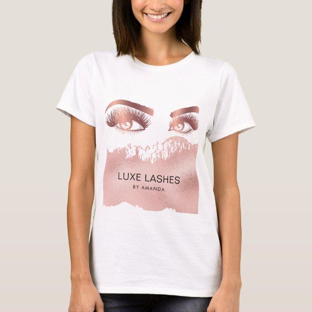Makeup artist Eyebrows Lashes Glitter Rose Gold T-Shirt (Front)
