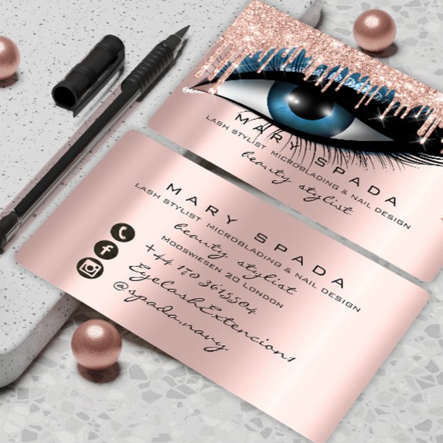 Makeup Artist Eyebrows Lashes Pink Glitter Brows Business Card (Creator Uploaded)