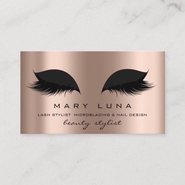 Makeup Artist Eyebrows Lashes Rose Gold Black Business Card (Front)