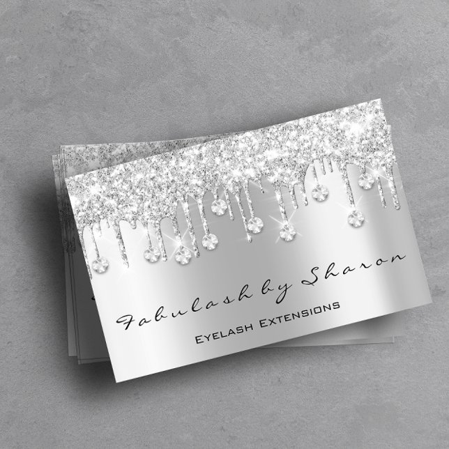 Makeup Artist Eyelash Diamond Drips Silver Glitter Business Card (Makeup Artist Eyelash Diamond Drips Silver Glitter Business Card)