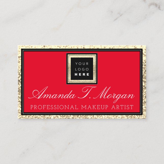 Makeup Artist Eyelash Event Logo Red Gold Glitter Business Card (Front)