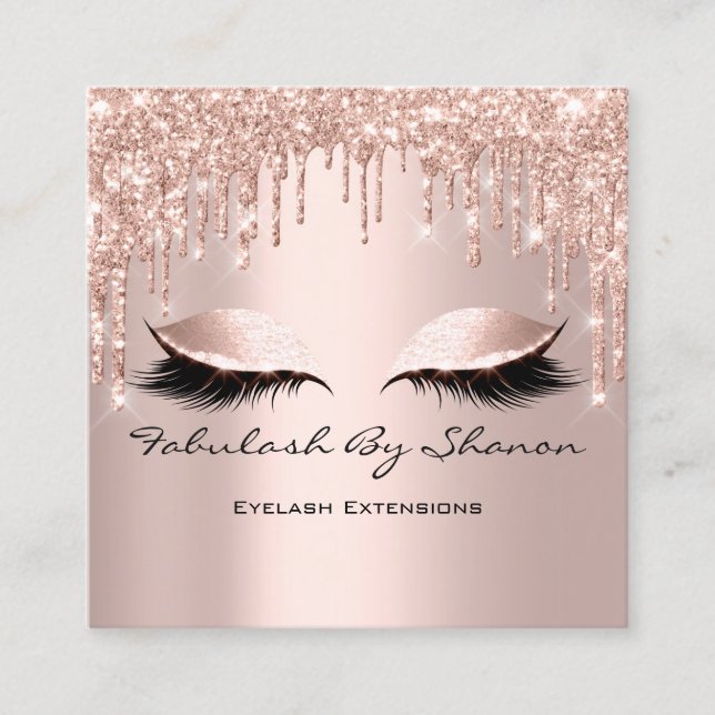 Makeup Artist Eyelash Eyelashes Drips Rose Square Business Card (Front)