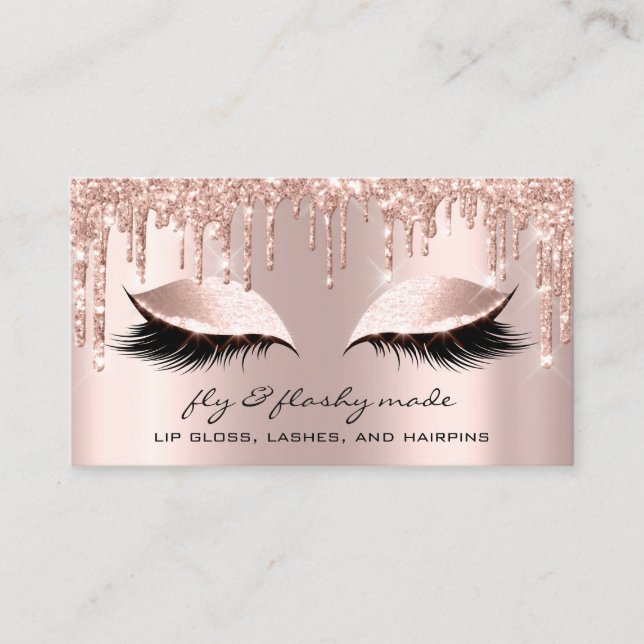 Makeup Artist Eyelash Glitter Drips Rose Eyes Business Card (Front)