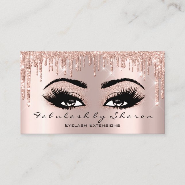 Makeup Artist Eyelash Glitter Drips Rose Gold Business Card (Front)