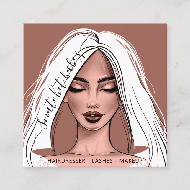 Makeup Artist Eyelash Hair Brows Lips Blush Brown Square Business Card (Front)