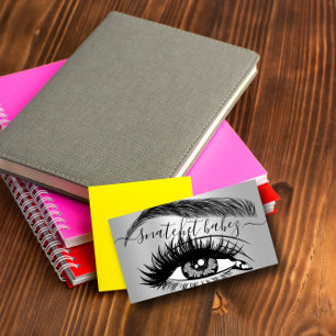 Makeup Artist Eyelash Hair Brows QR Code Logo Grey Business Card