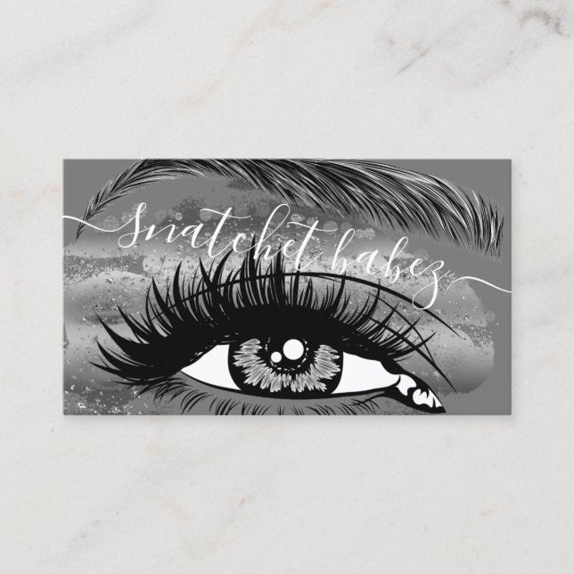 Makeup Artist Eyelash Hair Brows QR Logo Grey Business Card (Front)