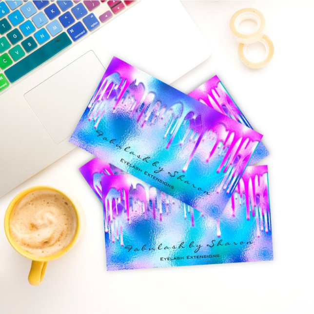 Makeup Artist Eyelash Holograph Drips Ocean Business Card (Makeup Artist Eyelash Holograph Drips Ocean Business Card)
