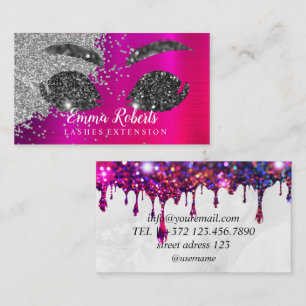 Makeup Artist Eyelash Lashes Glitter Drips Marble Business Card
